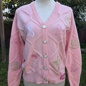 Glinda Icons Pink Wicked Embroidered Cardigan Sweater NWOT BoxLunch Size Small